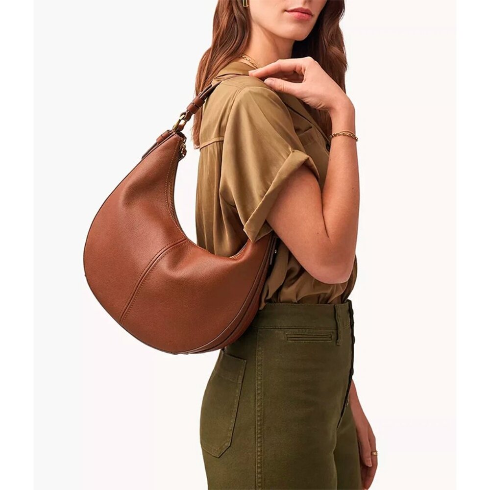 S Fossil Shae Large Hobo Shoulder Bag Brown Leather SHB3165210 Purse NWT $295
